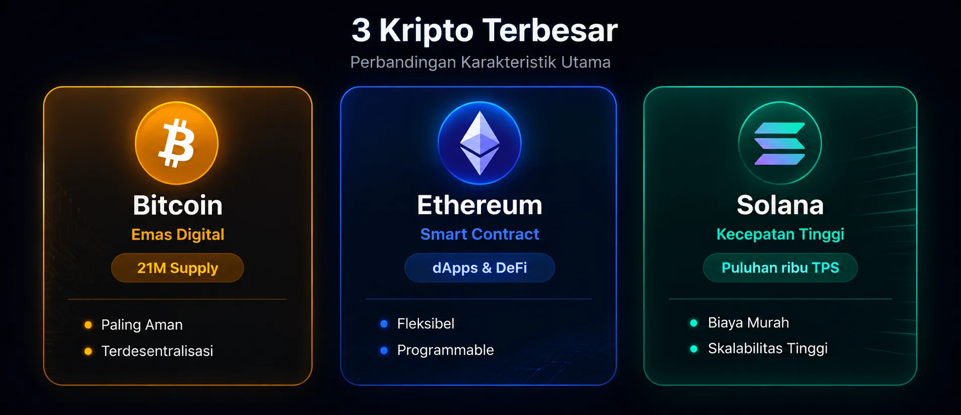 Perbandingan Bitcoin, Ethereum, Solana